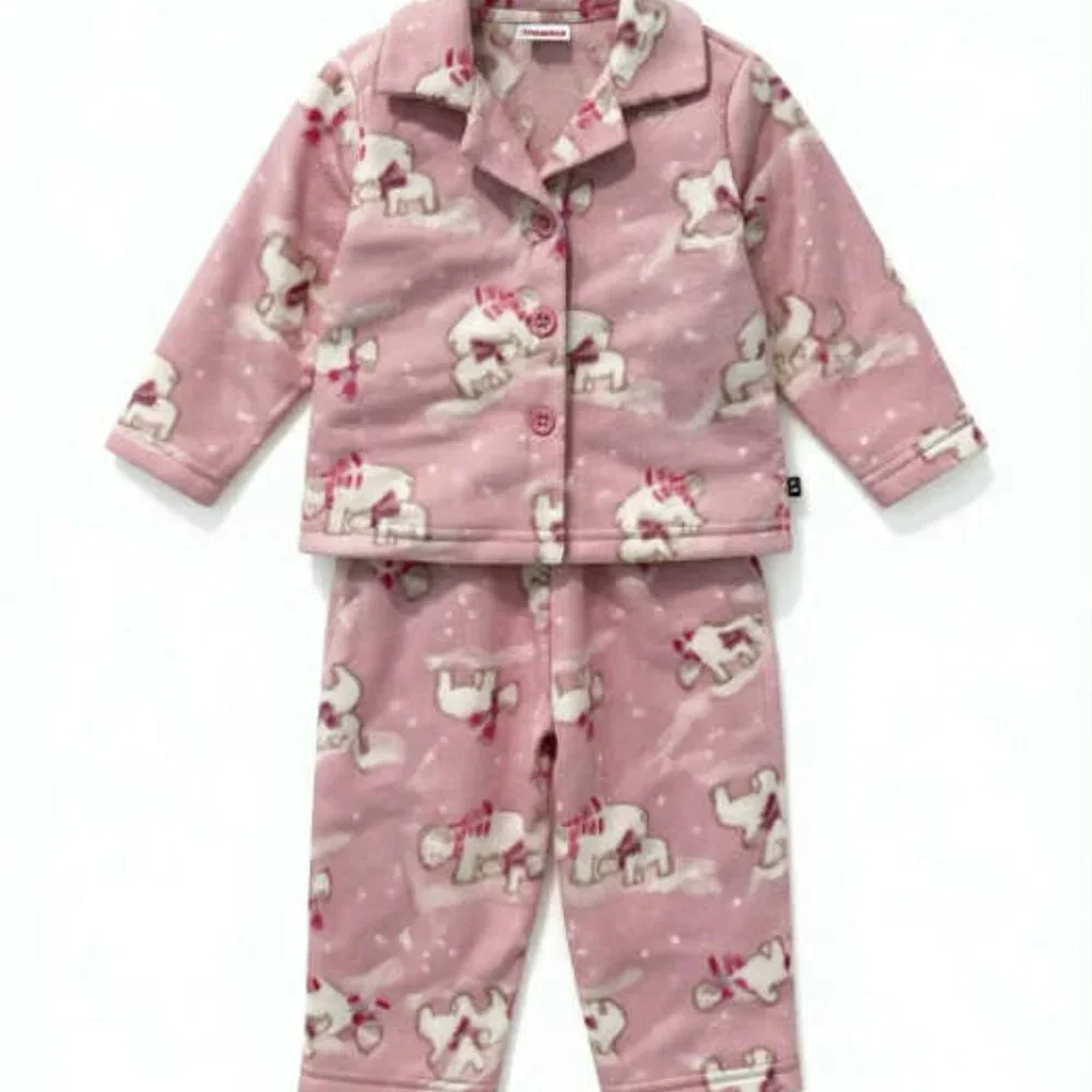 Gymboree NWT 2 Pc Pink Flannel Embroidered Polar Bears & Snow 6- 12 mos